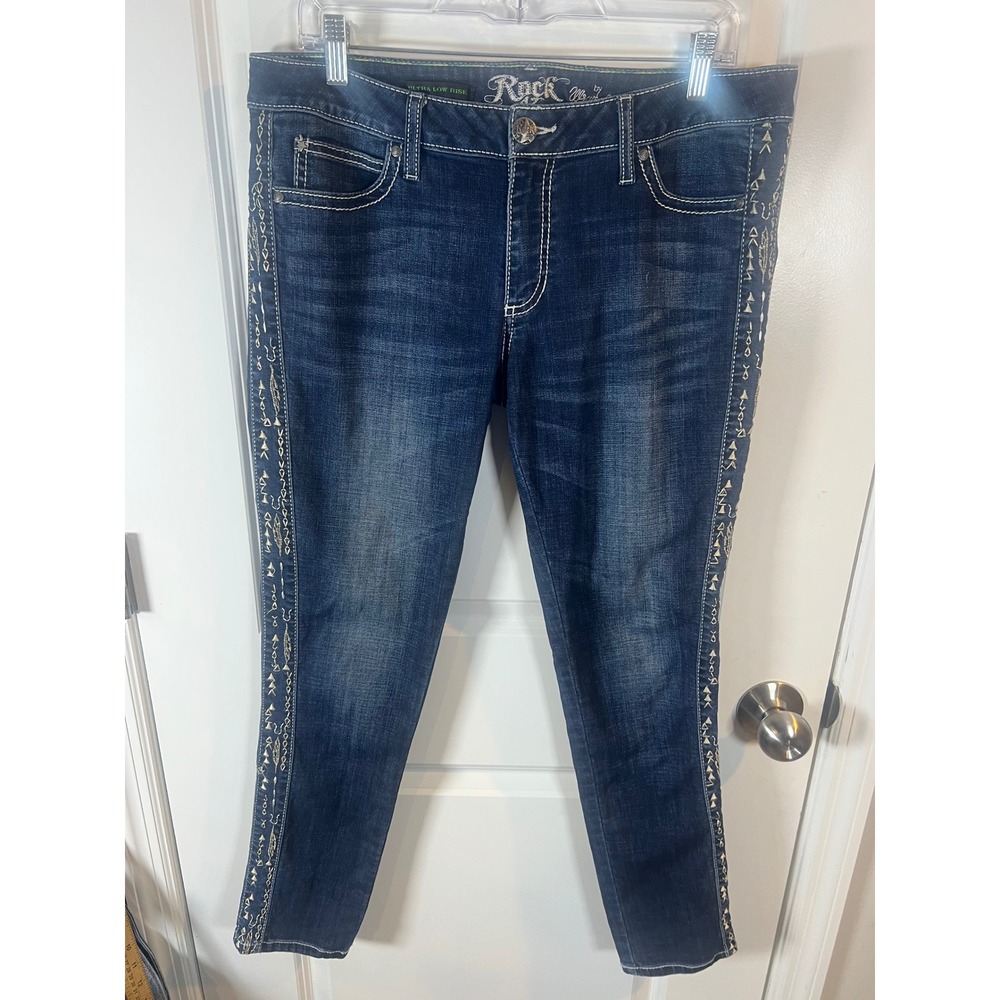 Rock 47 by Wrangler Women‎ Jeans Embroidered Side Seam Blue 31x31